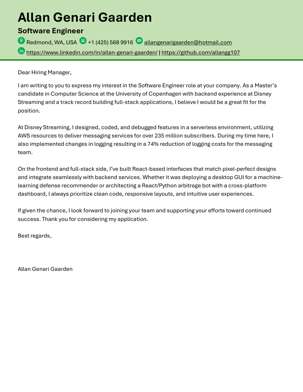 Preview of Cover letter